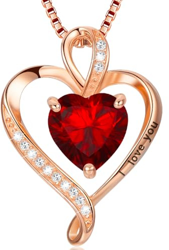 LAVUMO Herz Kette Damen I love you Halskette Schmuck Geschenke für Frauen | Silber 925 Echt/Messing Kette Geschenk Freundin MaMa an Geburtstags Valentinstag Muttertag Mit Rose Geschenkbox