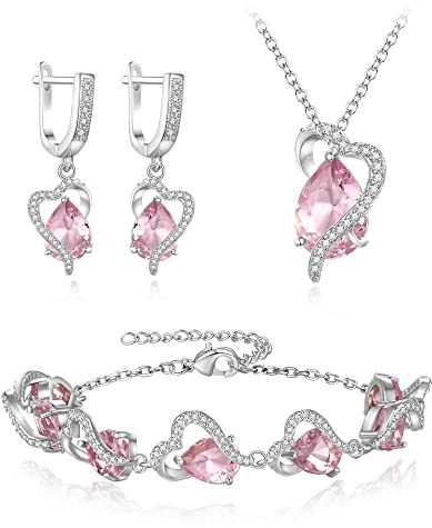 EVER FAITH Schmuckset Teardrop Cubic Zirkonia Party Liebe Herz Halskette Ohrringe Tennis Armband Set für Geburtstag/Muttertag Geschenke für Mama/Frau/Freundin