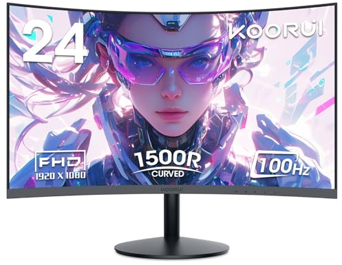 KOORUI Böjd PC-skärm - 23,6 tum VA-panel, FHD-upplösning (1 920 x 1 080), 1800R, 60Hz, 5 ms, VGA,HDMI, lutningsjustering, böjd PC-spelskärm, 178° betraktningsvinkel, svart, 24N5C