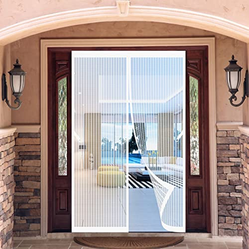 Fliegengitter Magnet Tur 280 x 240 cm Insektenschutz Gaze Ohne Bohren Kinderleichte Klebemontage Magnet vorhang Für Balkontü Terrassentür Fenstertüren Garage, Weiß