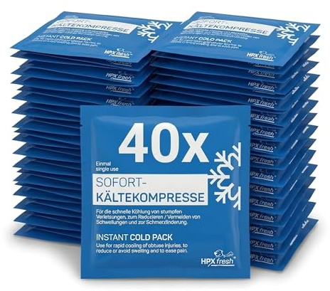 HPXfresh Sofort-Kältekompressen 40 Stück, 15 x 17 cm, Vorratspack für Erste Hilfe, Betrieb, Schule und Praxis, latexfrei