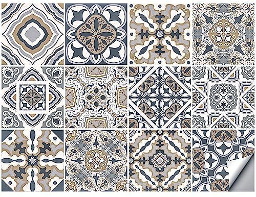 AIYONG 12 Pezzi Adesivi per Piastrelle Cucina, Adesivi per Piastrelle Bagno e Cucina 15x15 cm, Impermeabile PVC Adesivo Murale per Bagno, Marocco Adesivi per Cucina Decorativi