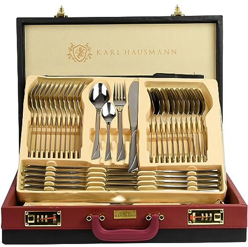 KARL HAUSMANN Besteck Set 12 personen - 72-teilig - Essbesteck Spülmaschinenfest Rostfrei - BesteckSet aus Edelstahl - Koffer - Cutlery set 12 People - Silverware Set - Bestecksets