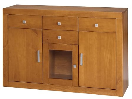 MOBLIT Aparador en Pino Macizo, Serie Kalpe. Medida 86X42 cm (Alto/Fondo) (130 cm de Ancho, Cerezo)