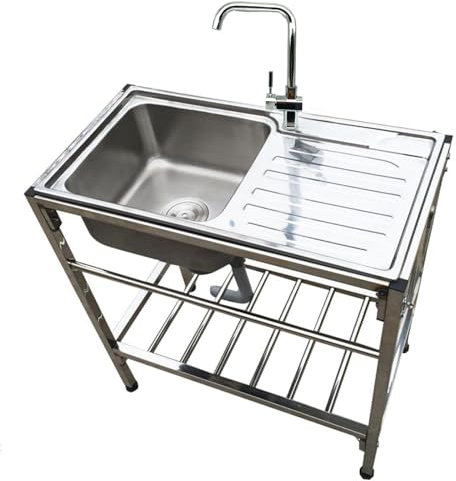 Outdoor Küchenspüle,Spültisch Edelstahl,silberfarben, gewerbliche Küchenspüle,Waschküchenspüle 1 Fach,mit Schlauchanschluß Waschtisch,für Garage,Garten,Outdoor. ( Size : Hot and cold , Color : 304_SIN