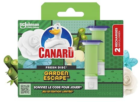 Canard WC Fresh Disc Recharge Edition Limitée Garden Escape - Bloc Sans Cage Nettoyant WC - 2 Recharges, 12 Disques