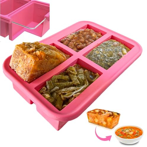 Ozwen 1-Cup Extra Large Silicone Soup Freezer Tray with Lid, Meal Prep with Soup Freezer Food Cubes Container, Baby Food Freezer and Storage Moulds for Sauce & Broth & Leftover (1-Pack, Pink)