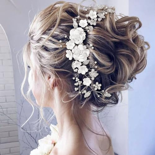 Kiiwah Serre-tête de mariée en cristal argenté et épingles à cheveux en forme de U - Bijou de tête pour femme et fille
