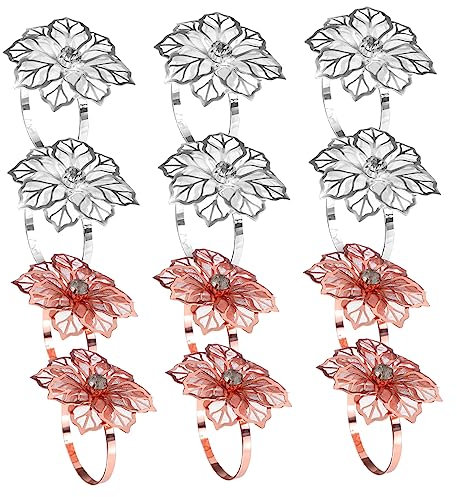 CIYODO 12er Satz Serviettenringe Blumenform Legierung Tischdeko Esszimmer Serviettenhalter Serviettenschnallen