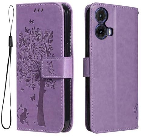 GOKEN Funda para Motorola Moto G85 5G - Carcasa de Cuero Sintético con Tapa y Cartera, Interior de Silicona Suave, Antigolpes, Diseño Embossado, Soporte Plegable -Lavanda