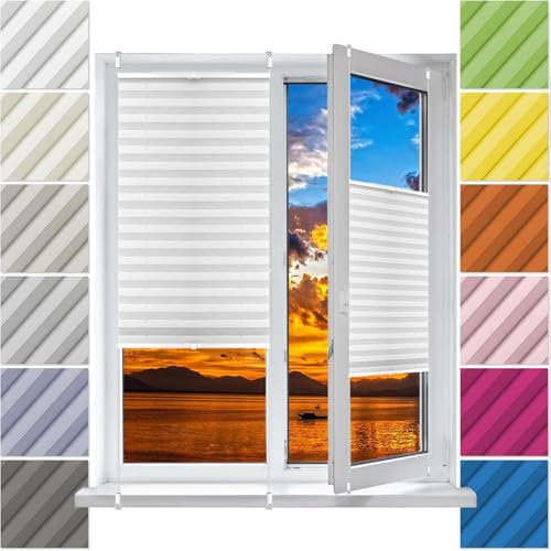 Faltrollo, Sichtschutz Plissee Klemmfix Rollos 38 x 140 cm, Klemmträger Befestigung Klemmträger, Wabenplissee Ohne Bohren Verdunklung, Klemmfix Plissee Ohne Bohren, für Fenster & Tür, Weiß