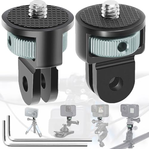 Begpoee 2 Stück Stativ Adapter, 360° Einstellung Stativ Adapter, 1/4 Zoll Adapter Kamerahalter, Gewinde Adapter Kamera, Mit 2 Schraubenschlüsseln, Für Gopro, Sjcam, Anderen Action-Kameras(Titanfarbe)
