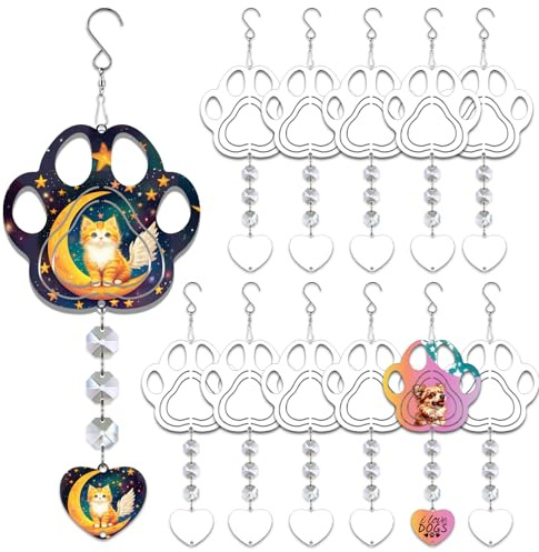 WindMage 12 Pack 4inch Sublimation Wind Spinner Blanks 3D Aluminum Metal Wind Sculpture Kinetic Spinners Ornaments Dog Cat Memorial Gifts Pet Loss Sympathy Hanging Decoration (Pet Paw)