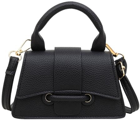 TOFBS Handtasche Damen Kleine Top Griff Tasche Vintage Umhängetasche Stilvoll Henkeltaschen Mini Umhängetasche mit Abnehmbarer Gurt (Schwarz)