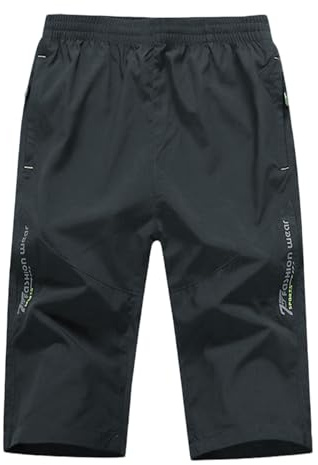 Herrshorts 3/4 längd sommar joggingbyxor casual sportbyxor gym löpning träning beskurna byxor under knät elastisk midja dragkedja fickor