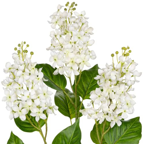 Briful Künstliche Fliederblumen 77cm – 3er Set Seidenblumen Flieder Deko für Hochzeit, Vase, Frühling – Weiße Kunstblumen Wie Echt für Tischdeko, Blumengesteck
