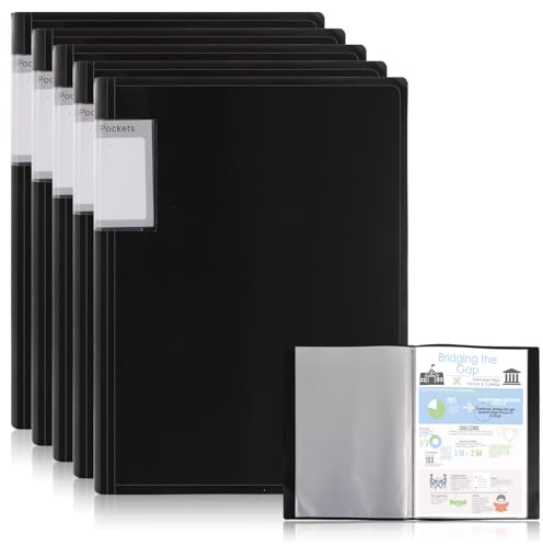 LOPYXBR Präsentationsmappe mit 40 Taschen, Präsentationsmappen für Projekte, Präsentationsmappen zum Abheften, Versicherungsdokumente, Schwarz, 6 Stück
