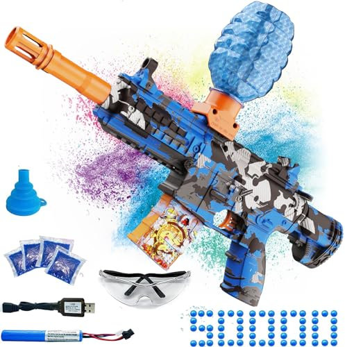 Electric Gel Ball Blaster, High Speed Automatic Splatter Ball Blaster with 60000+ and Goggles, Rechargeable Splatter Ball Toys for Outdoor Activities Game Party Favors- Blue