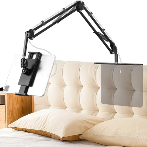 VexNook Hand Frei Tabletstablet Halterung für Bett mit Verstellbar Langen Arm - Faltbar Metall Ständer für Kindle, Tablets, iPad und Handy, Verstecktes Design, Keine Schäden an Möbeln (NB-35D)