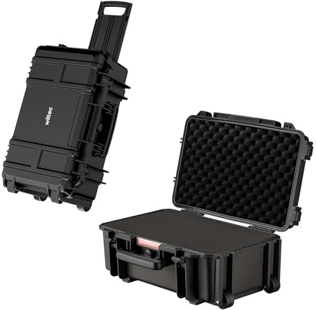 Wiltec Universalkoffer 54,5 x 32,4 x 21,5 cm, wasserdichter Transportkoffer mit Rollen, Schutzkoffer aus PP und Glasfaser, Koffer mit Würfelschaumstoff