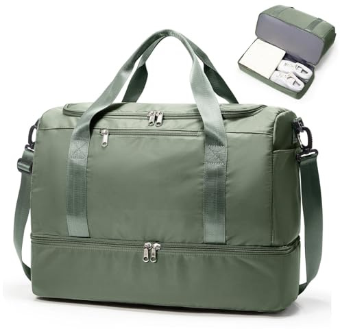 SEAFEW Groß Reisetasche Damen Handgepäck Tasche Sporttasche 50L | Weekender Duffle Bag leicht wasserdicht mit Schuhfach Fitnesstasche für Reise und Gym, Kliniktasche für Geburt,Armee-Grün