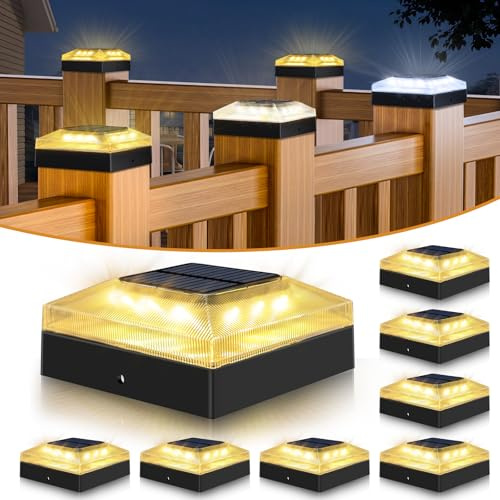 vighep Solar Post Cap Lights Outdoor for 8 Pack 3.5x3.5 & 4x4 in Posts Only | 3 Color Modes & 2 Brightness Levels, IP65 Dusk to Dawn Fence Post Lights for Wood, Vinyl and PVC Deck Posts, Black