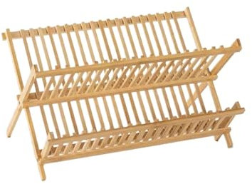 Escurridor de platos de bambú, escurridor de utensilios, soporte de almacenamiento, estante de madera para secar platos, escurridor de platos de alta capacidad.