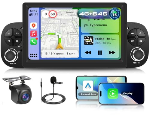 Motorsi 4GB+64GB Carplay Autoradio per Fiat Panda 319 2013-2020 con Wireless Android Auto, Bluetooth Car Stereo Schermo con GPS Navigation/5G WiFi/RDS/FM/USB/SWC/Mirror Link/Canbus+AHD/CVBS Telecamera