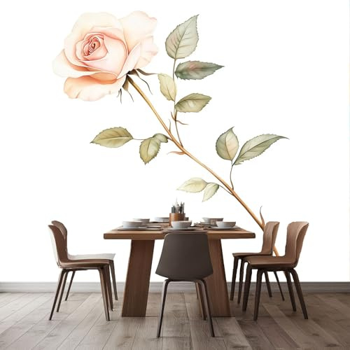Carta da parati stampata 300 x 210 cm Carta da parati murale non tessuta Acquerello Eleganza Fiori Rose Decorazione murale per la casa alla moda per camera da letto e soggiorno Bianco Rosa