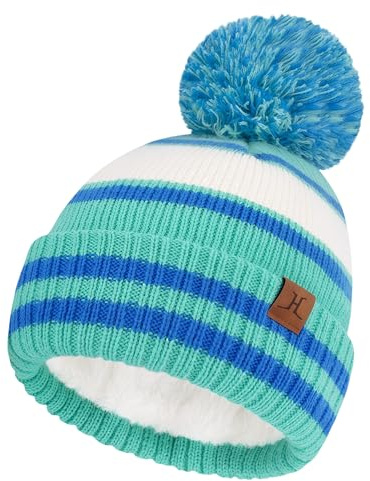 Bequemer Laden Gorro Pompon de Invierno Niño y Bebé, Caliente Forrado de Polar, Gorra Skull para 2-7 Años Regalo Niño Niña