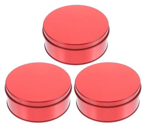 PartyKindom 3 Pcs Red Round Tinplate Cookie Boxes with Easy Open Lid Metal Candy Tins for Storing Pastries Snacks and Craft Supplies