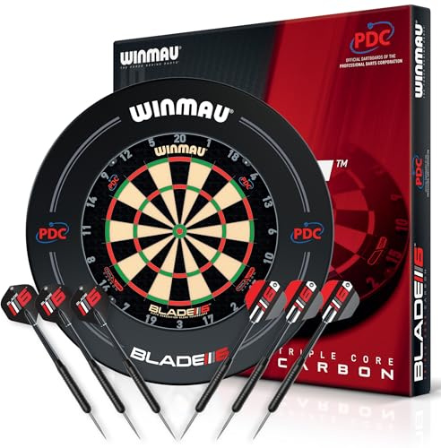 WINMAU Cible de fléchettes professionnelle Winmau avec bordure PDC | 2 jeux de fléchettes en acier, système Rota Lock | Cible de fléchettes en sisal | Idéal pour les tournois et l'entraînement