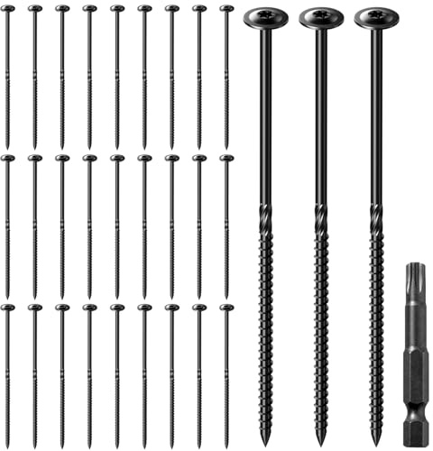 30 Pcs Timber Fixing Screw 6.3 x 150mm Landscape Exterior Screws | Timber Screw Torx Washer Head Screws for Hardest Hard Wood Fence Floorboard Hard and Softwood（Black）
