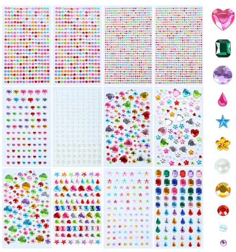 3300 pcs Diamantes de Imitación Autoadhesivos,12 Hojas Pegatinas Diamantes Imitación,para Decoración Manualidades,Cuerpo,Maquillaje,Cara,Uñas