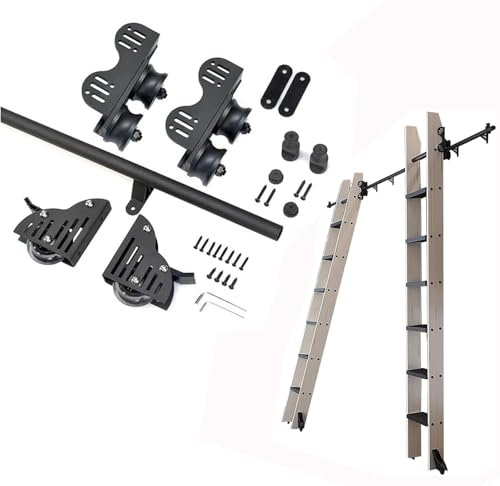 Genérico Kit de Escalera Móvil para Estantería,Color Negro,con polea,Riel para Loft,Estudio o Sala de Estar(sin Escalera) (Size:16ft/500cm Track Kit)