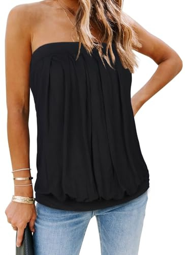 Womens Tube Tops Summer Strapless Bandeau Tanks Off Shoulder Shirts Casual Sleeveless Vest(Black,L)
