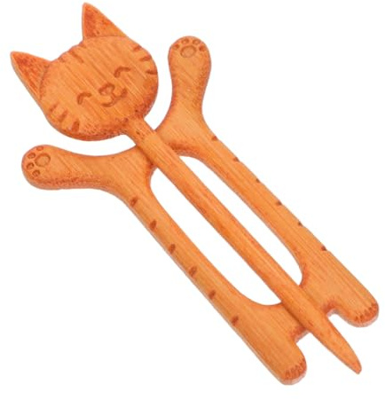 TOGEVAL Broche Chat en Bois Décorative Légère Tige Épingle à Châle Fantaisie Rétro pour Pulls et Foulards Accessoire Animalier Vintage Polyvalent pour Femmes Épingles de Sûreté en Bois