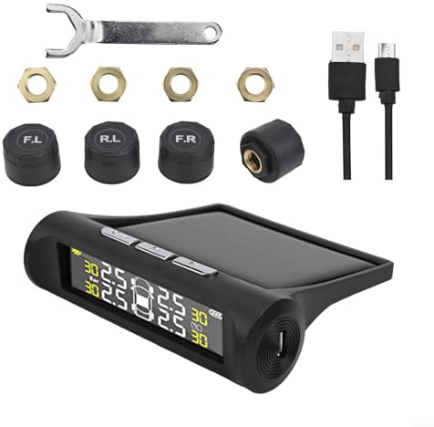 ZAMETTER Système de surveillance de la pression des pneus sans fil avec écran LCD et 4 capteurs externes, double USB et charge solaire pour fuite lente haute pression