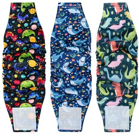 PLUSHCEWT 3er Pack Hundewindeln für Rüden Waschbare Windeln Rüden, Dunkle：S