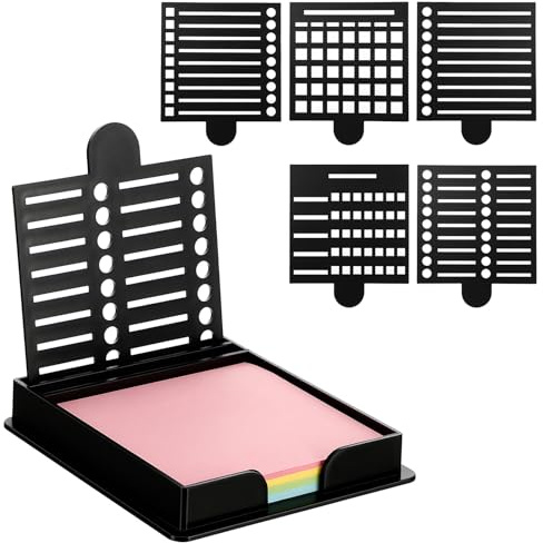 1 Stück Schwarze Zettelkasten Zettelbox Mit 5 Haftnotiz-Schablone, 3x3 Zoll Notizzettel Box, Mini Haftnotizen Halter, Haftnotiz-Organizer, Halter für Schreibtisch Bürobedarf Zuhause Schulbedarf