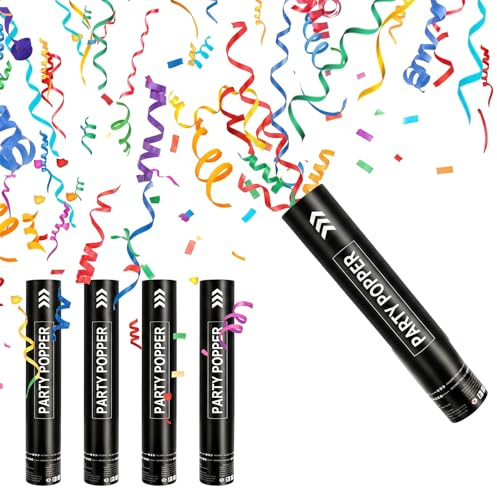 Konfetti Kanone - 4 Stück 30cm Konfettikanone, Biologisch Abbaubar Parteien Confetti Kanone, 3-6 Meter langen Konfettistrahl Party Popper für Geburtstagsfeiern Hochzeiten Jubiläen Babypartys Feiern