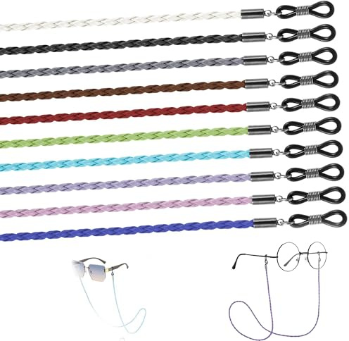 KIMHOME Brillenkette, rutschfestes Sonnenbrillenband und geflochtene Halskordel für Männer und Frauen, Edelstahl-Verschluss (10 Farben), 10 Stück