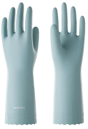 LANON wahoo Skin-Friendly Cleaning Gloves, Dishwashing Kitchen Gloves with Cotton Flocked Liner, Reusable, Non-Slip, Surf Spray, Medium