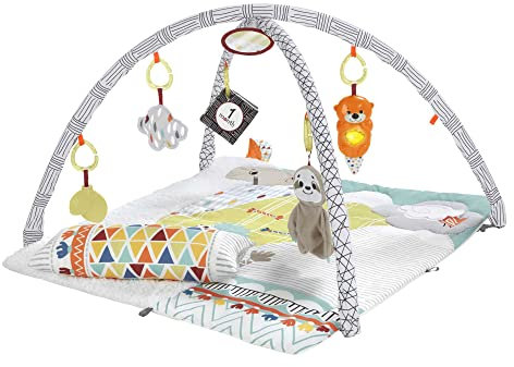 Fisher-Price GKD45 - 5-Sinnes-Spieldecke, sechs abnehmbare Beschäftigungsspielzeuge, ab der Geburt