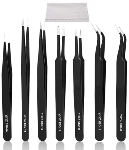 7PCS Precision Tweezers Set, Anti-Static Stainless Steel ESD Tweezers Set for Electronics, Sodlering, Jewelry, Craft, Laboratory Work, Hobby etc