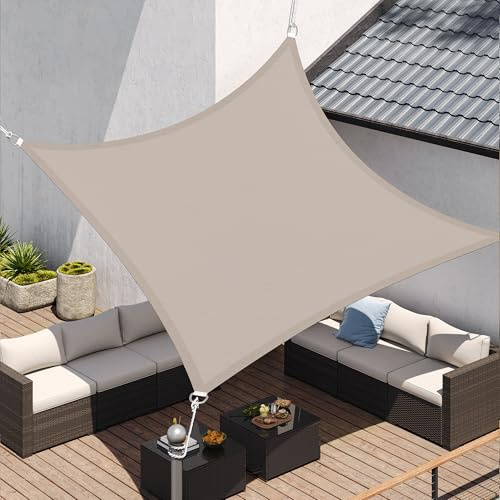 SONGMICS Sonnensegel 3 x 3 m, PES Polyester, wasserfest, UV-Schutz 93% | Sonnenschutz aus reißfestem Polyester, Wassersäule von 665 mm, 2 m Seile, Terrasse, grau, SHELD Kollektion GSH33TP
