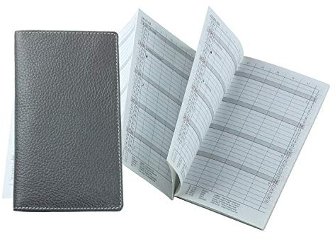 DELMON VARONE - Personalisierbarer Faltkalender 2026 DIN A6 Soft Grain Leder grau - Organizer Terminplaner (1 Monat 2 Seiten) Lederhülle - Termin-Kalender Monatsübersicht & Adressenheft klein