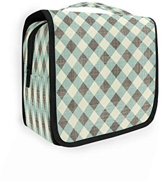 RXYY - Beauty case da viaggio con stampa geometrica a plaid pieghevole, per bagno, palestra, portatile, per donne e ragazze
