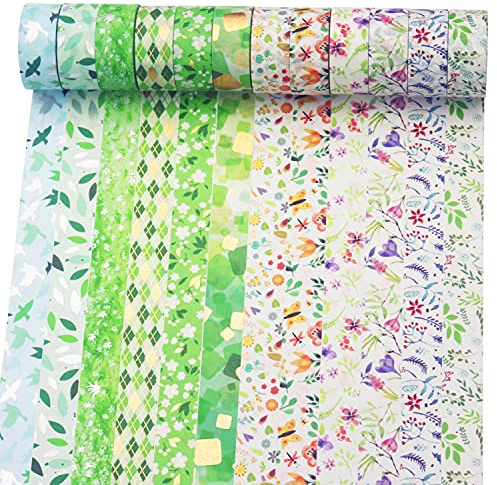 YUBX Gold Washi Tejpset VSCO silver dekorativ tejp för gör-det-själv-hantverk, punktjournaler, planerare, scrapbooking, omslag, 15 mm bred (vår 12 rulle)