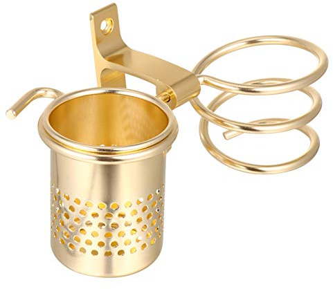 Cabilock Fönhalter Goldener Fön Veranstalter Wandhalterung Fön Aluminium Hängeständer Spiral Haarstyling Ständer mit Tasse für Badezimmer Waschraum Zubehör Lagerregal